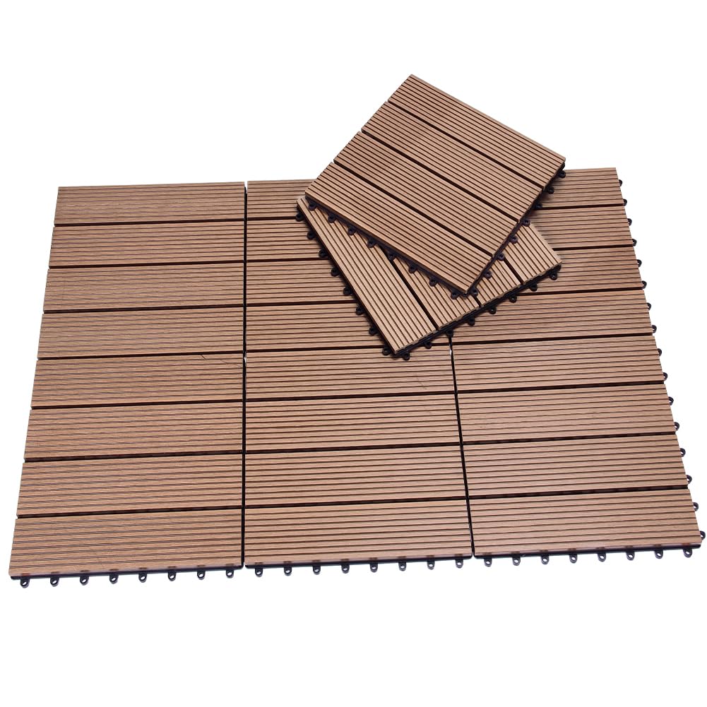 BAKAJI Set 11 Pezzi Piastrelle in WPC da Giardino con Sistema di Drenaggio Acqua, Pavimento Piastrella Resistente Agli Agenti Atmosferici Ideale per Esterno, Patio, Balcone, Terrazzo (Terracotta)