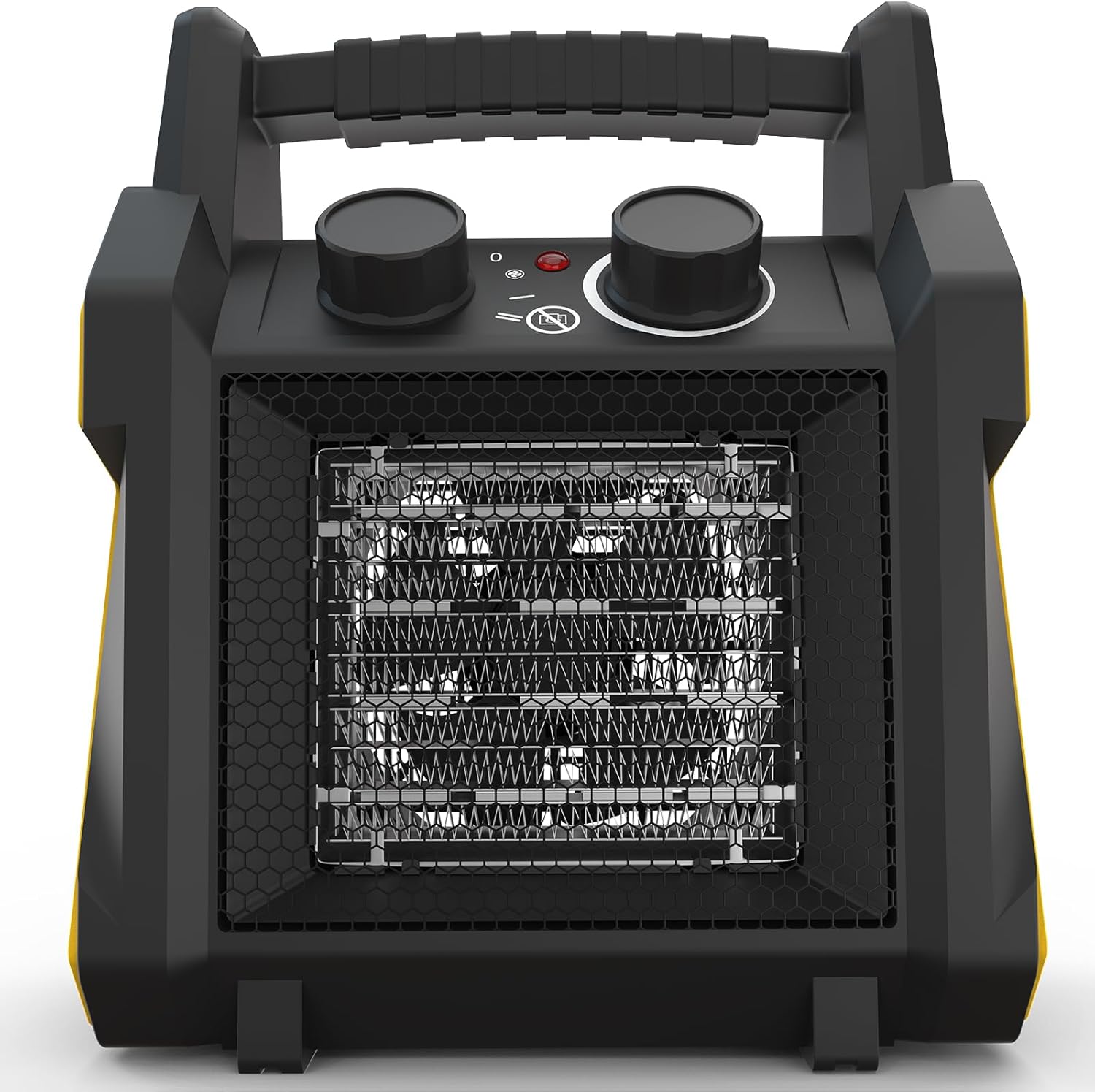 Front view of the tectake 1500W Portable Outdoor Heater, showing the heating element, control knobs, and handle.