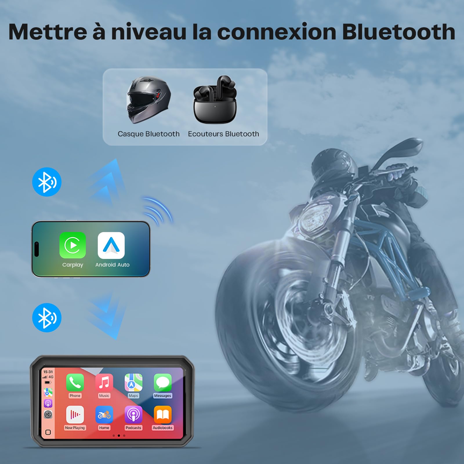 WonVon CarPlay 6.25 Pouces Système de Navigation GPS pour Moto avec Apple CarPlay et Android Auto écran Portable avec Double Bluetooth, Navigation, Siri, Google Assistant Support magnétique