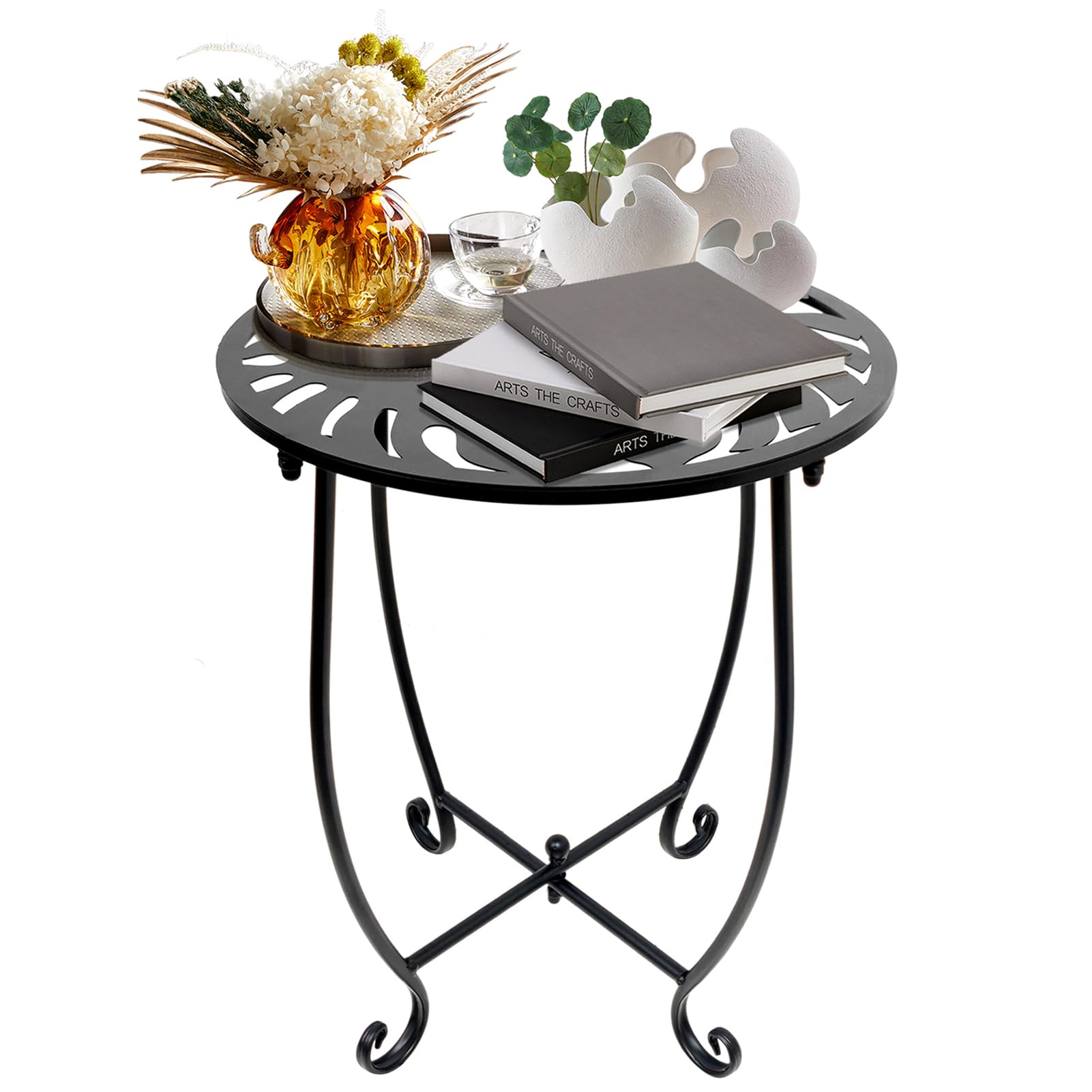 KABB Outdoor Side Table for Small Spaces, Versatile 14 Inch Round Accent Table for Indoor Outdoor Use, Anti-Rust Metal End Table for Patio Balcony Yard Porch Garden Bedside, Easy Assembly, Set of 1