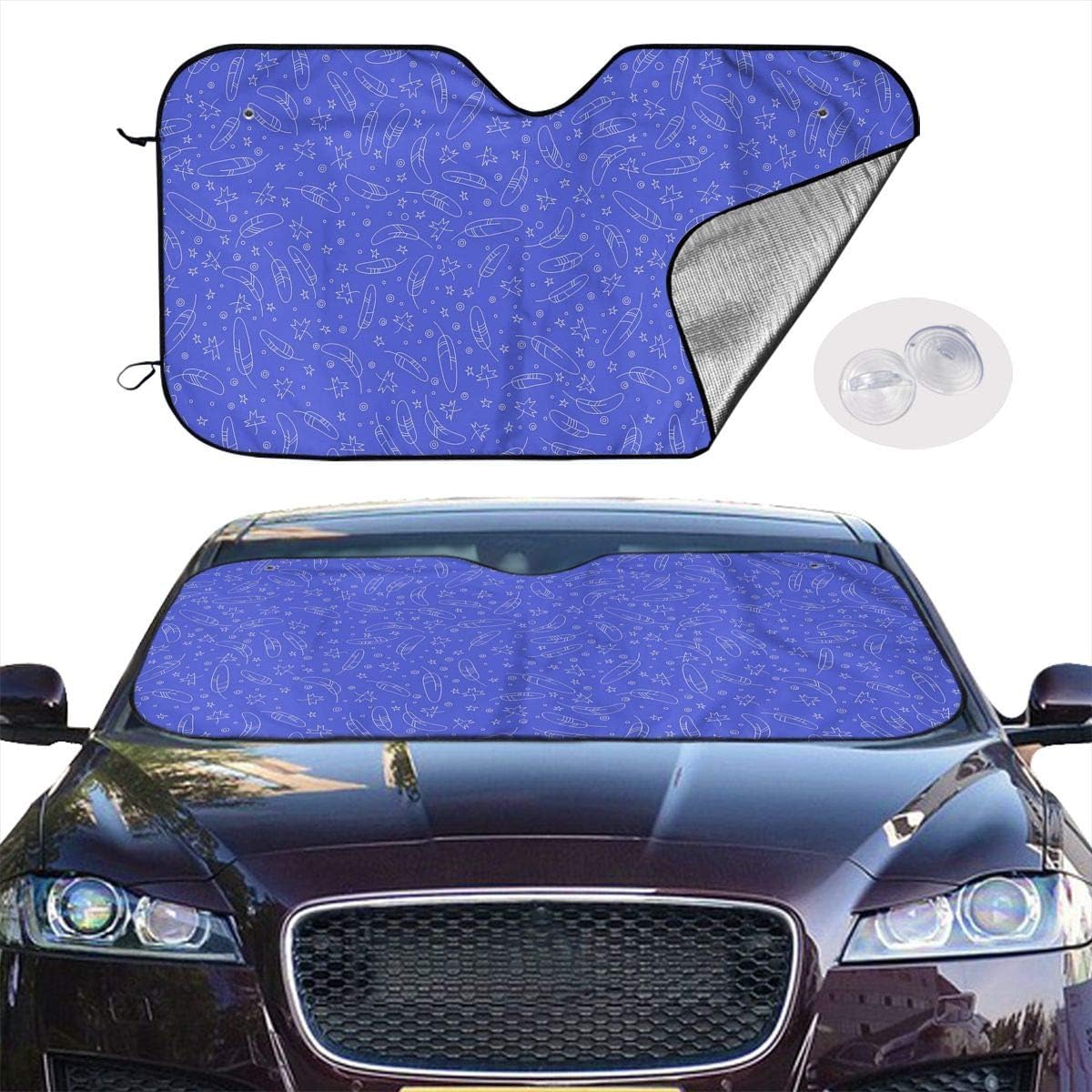 JNGBDGV Windshield Sun Shade Blue Feather Car Windshield