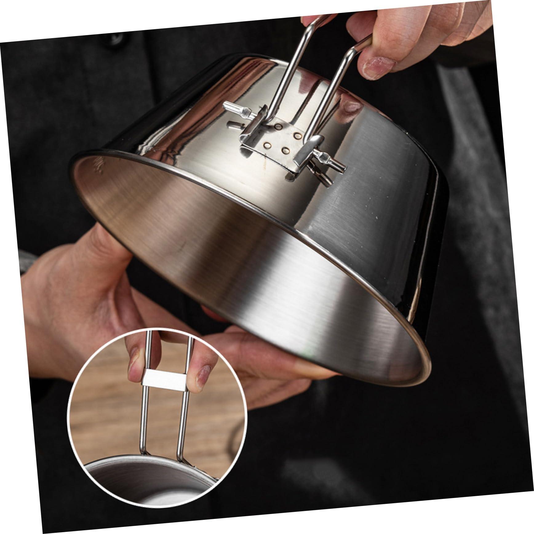 Supvox 3 Stück Teiliges Edelstahl Campinggeschirr mit Messskala und Festem Griff Langlebige Outdoor Schüsseln Stapelbar Praktisch für Picknick und Campingfreunde