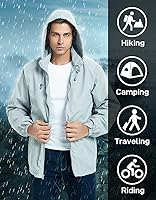 Vista 4 de Chaqueta de lluvia impermeable cortavientos ligera para hombre con capucha extraíble