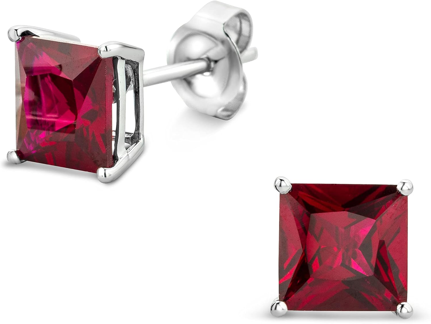 Orovi 0.25Inch Square 14K Gold Earrings for Women in Solid 14K White Gold 585 with Sapphire/Ruby/Emerald Gemstones, Stud Earrings For Women Hypoallergenic, Women's Jewelry Delivered in Jewelry Box