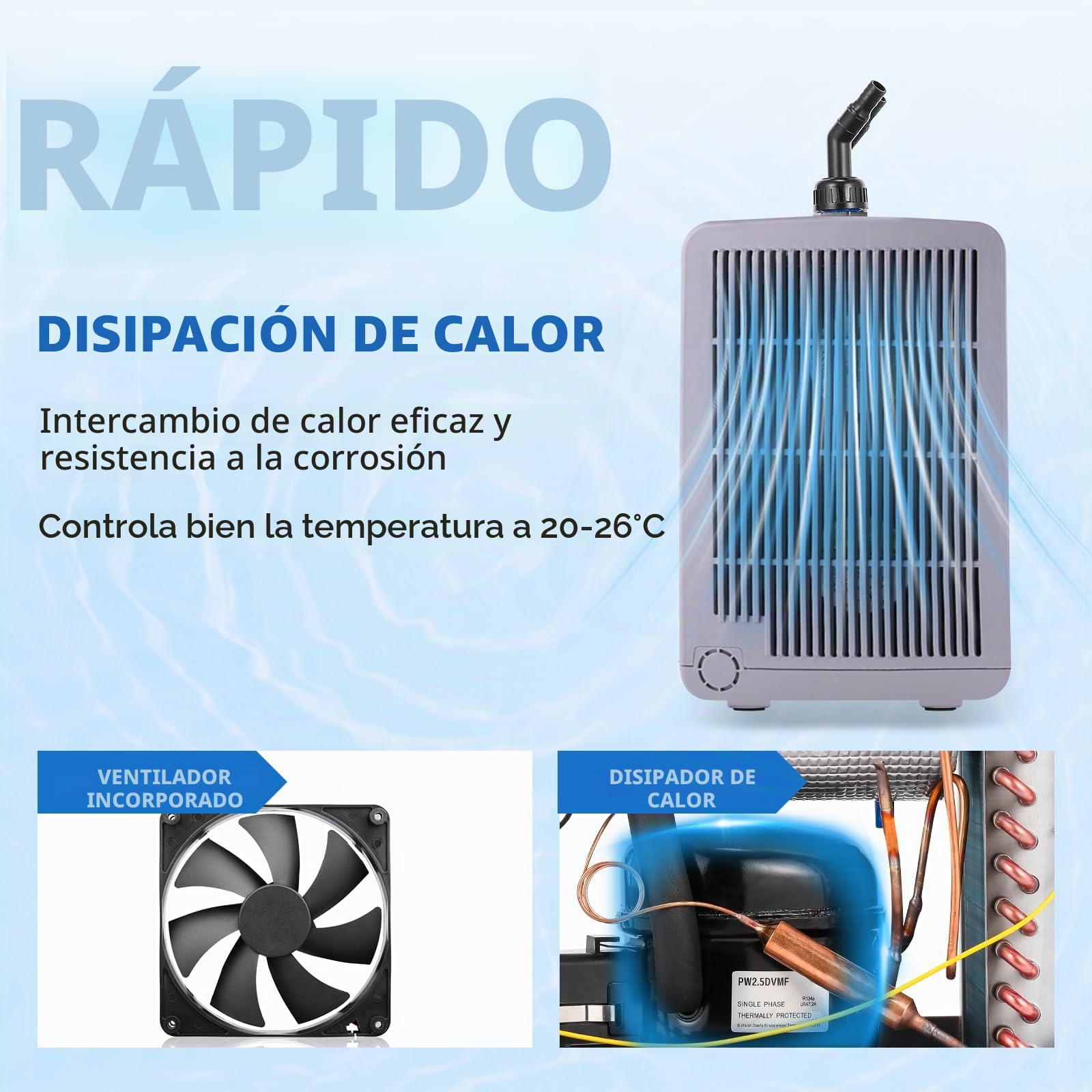 BAOSHISHAN Enfriador de acuarios 160L/42gal 1/10 HP Enfriador de peceras Especial silencioso para hidroponía Hierbas acuáticas Medusas Coral
