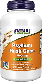 NOW Foods Supplements, Psyllium Husk Caps 500 mg, Non-GMO Project Verified, Natural Soluble Fiber, Intestinal Health*, 200...
