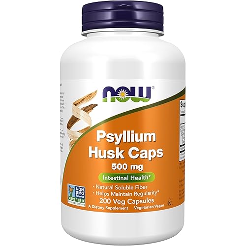 NOW Foods Supplements, Psyllium Husk Caps 500 mg, Non-GMO Project Verified, Natural Soluble Fiber, Intestinal Health*, 200 Veg Capsules