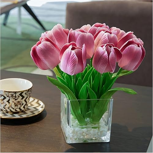Flores artificiales, arreglo floral de tulipanes en jarrón, flores falsas, tulipanes de seda, modernas flores artificiales de seda para el hogar, disponible en Yaxa Peru