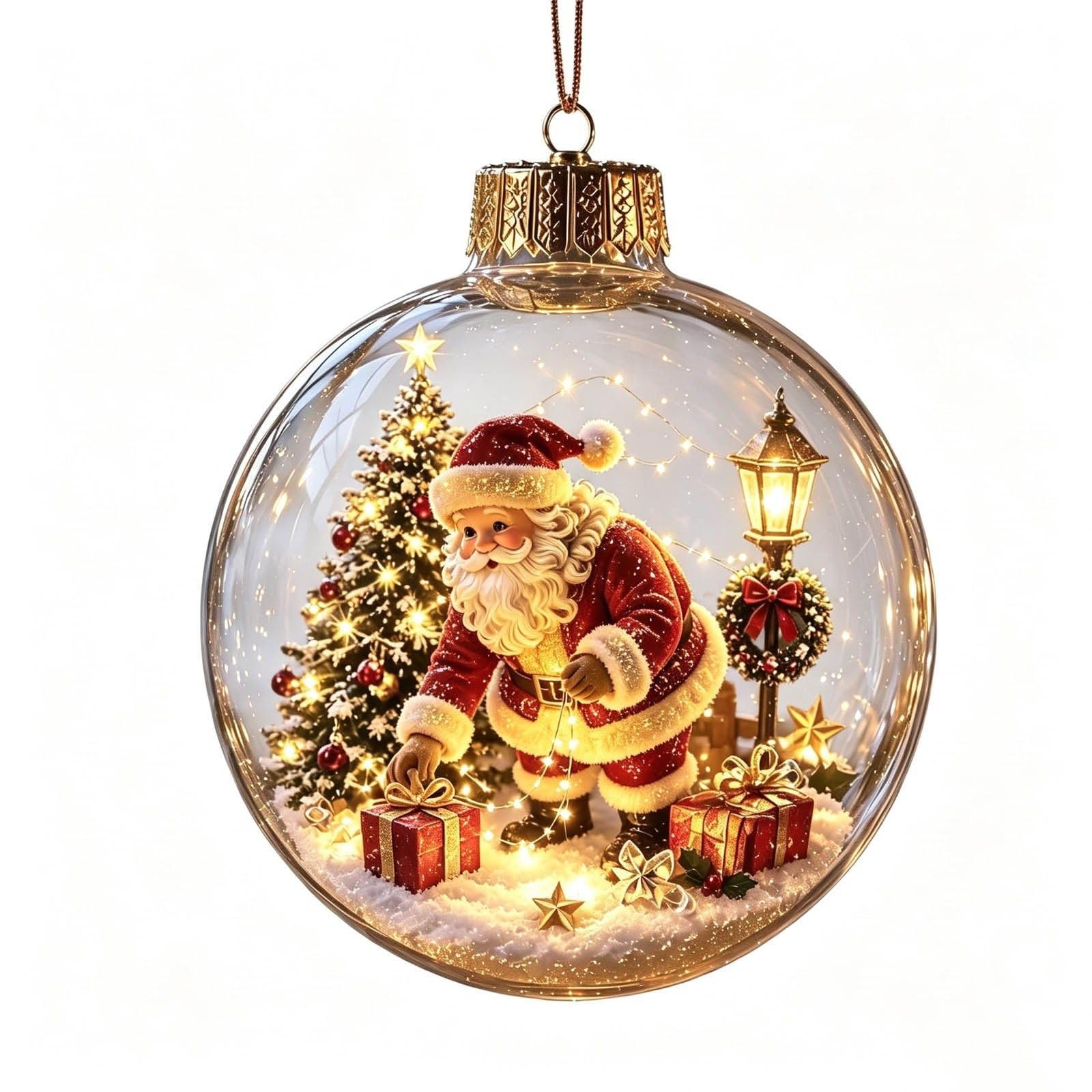 3D Glowing Christmas Story Ornament, Light-Up Mini Holiday Scene with Warm LED Light, Festive Keepsake Gift for Home Christmas Party Decoration, Glowing Xmas Hanging Ornaments, Festive Ornament