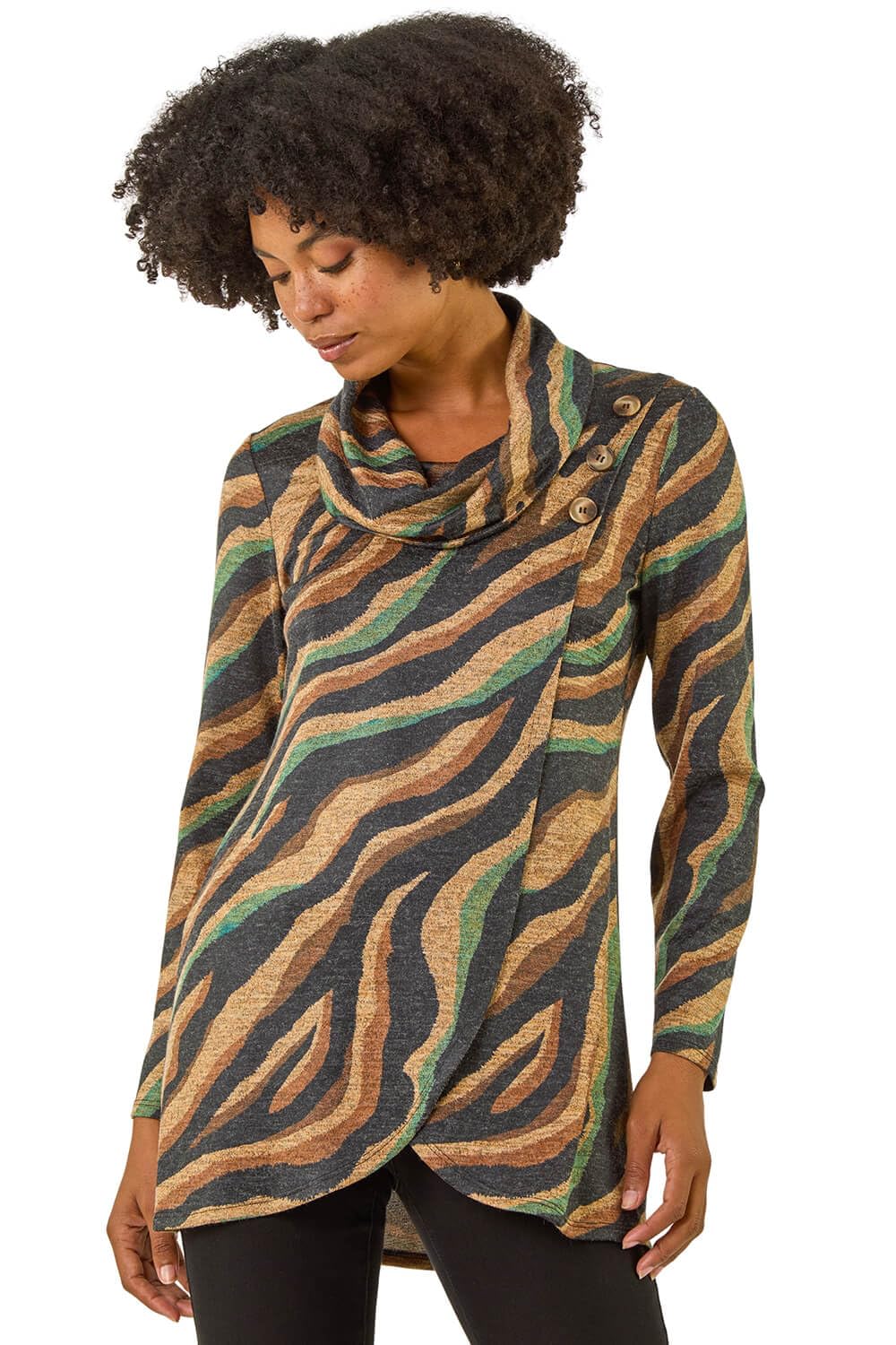 Roman Women's Abstract Print Cowl Neck Stretch Top | Size: 20