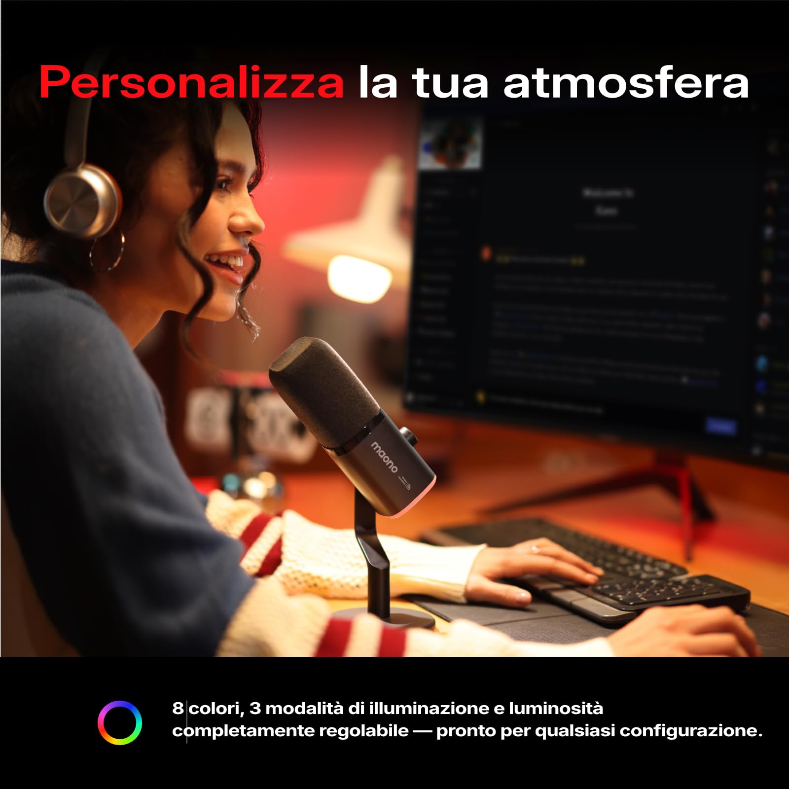 MAONO PD100W Microfono Gaming Wireless, Microfono Dinamico 2.4GHz & USB con Cancellazione del Rumore per Streaming, Registrazione & Creazione di Contenuti, Compatibile con PC, PS4/PS5 & Smartphone