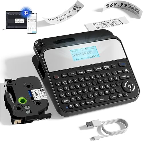 Vixic Máquina etiquetadora de 0.71 pulgadas, máquina etiquetadora con cinta de 34 pulgadas, D480BT Bluetooth Wide Label Makers de impresión grande
