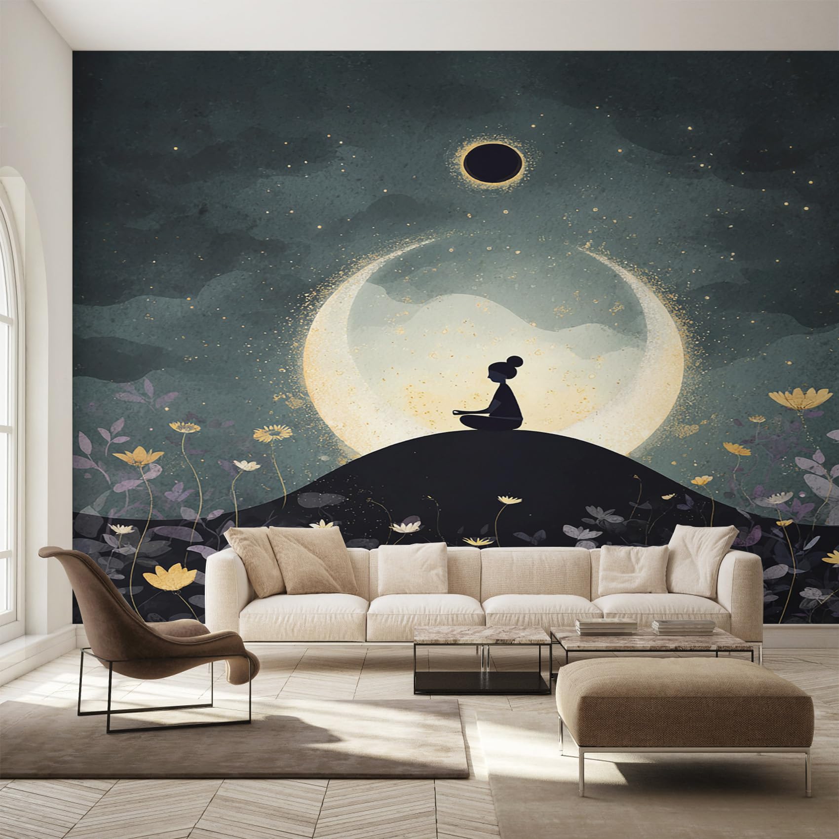 Generico Carta da Parati Meditazione per Camera da Letto, Fotomurali Spirito Zen Della Luna, 350 x 256 cm Carta Parati Tessuto non Tessuto, Soggiorno Decorazioni Parete K-MZ&23