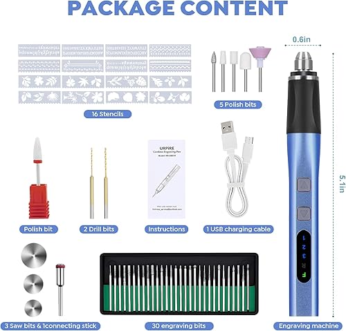 Miniatura 7 de Rotación bidireccional Pro bolígrafo de grabado eléctrico inalámbrico USB-C recargable con 42 bits, 16 plantillas, máquina grabadora giratoria