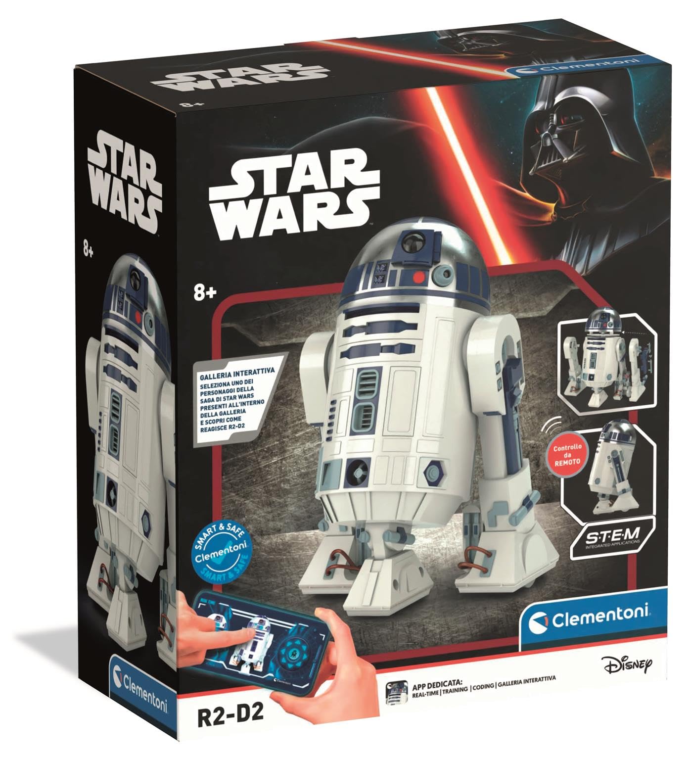 Clementoni – Star Wars R2-D2 Robot – STEM – Montaje con +50 Piezas, Luces LED, Ruidos Originales, Control por APP, Codificación y Rotor de cabeza 180° – 55634