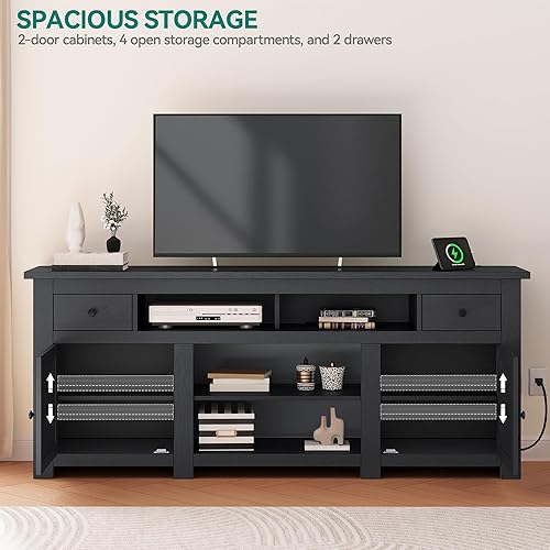 Miniatura 4 de YITAHOME Soporte de TV para TV de 7580 pulgadas, centro de entretenimiento, gabinete de TV con cajones y toma de corriente, consola de TV negra para