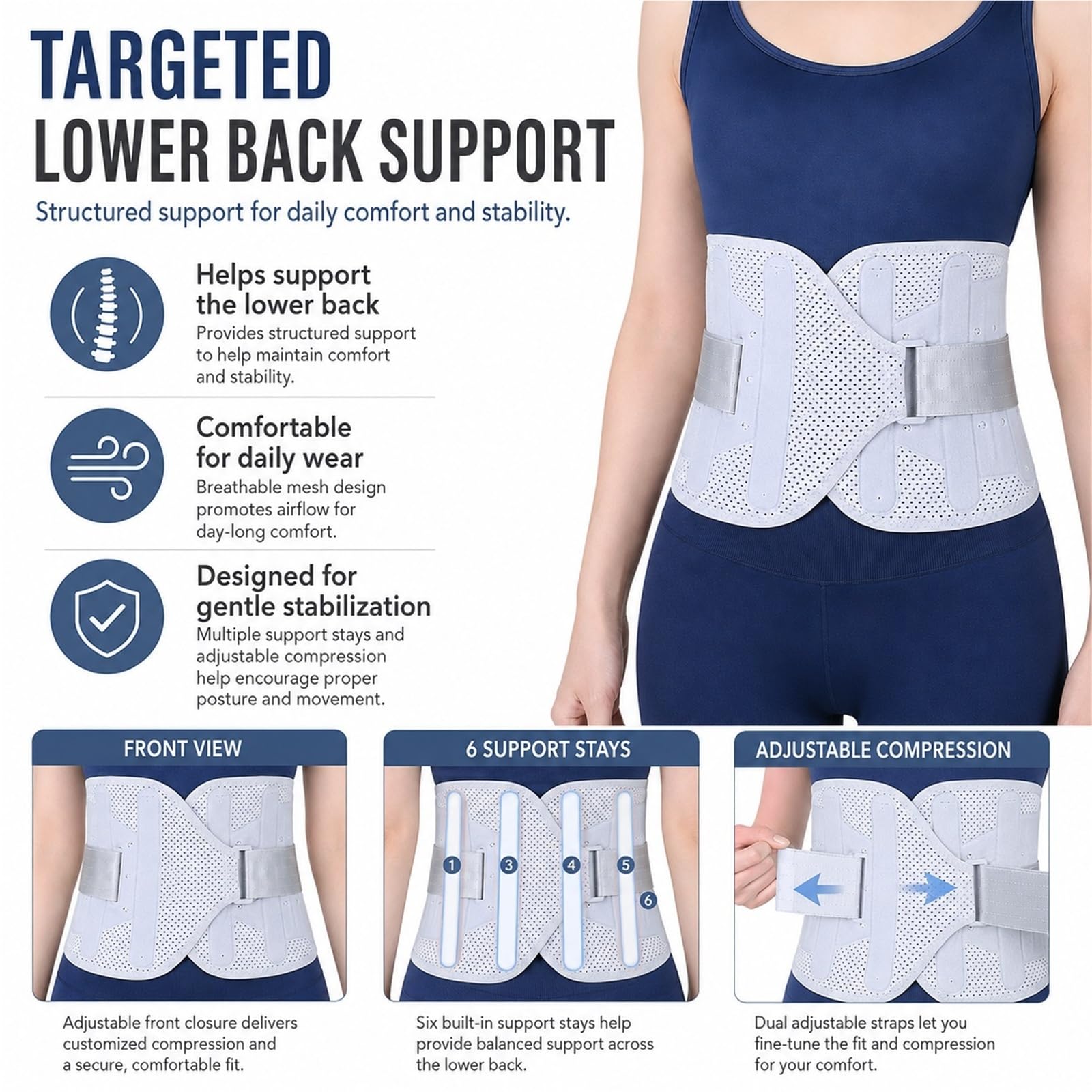 Faja Lumbar para Hombre y Mujer Corrector de Postura Espalda Soporte de Descompresión Alivio del Dolor Cinturón Transpirable Ajustable Ergonómico para Columna(S)