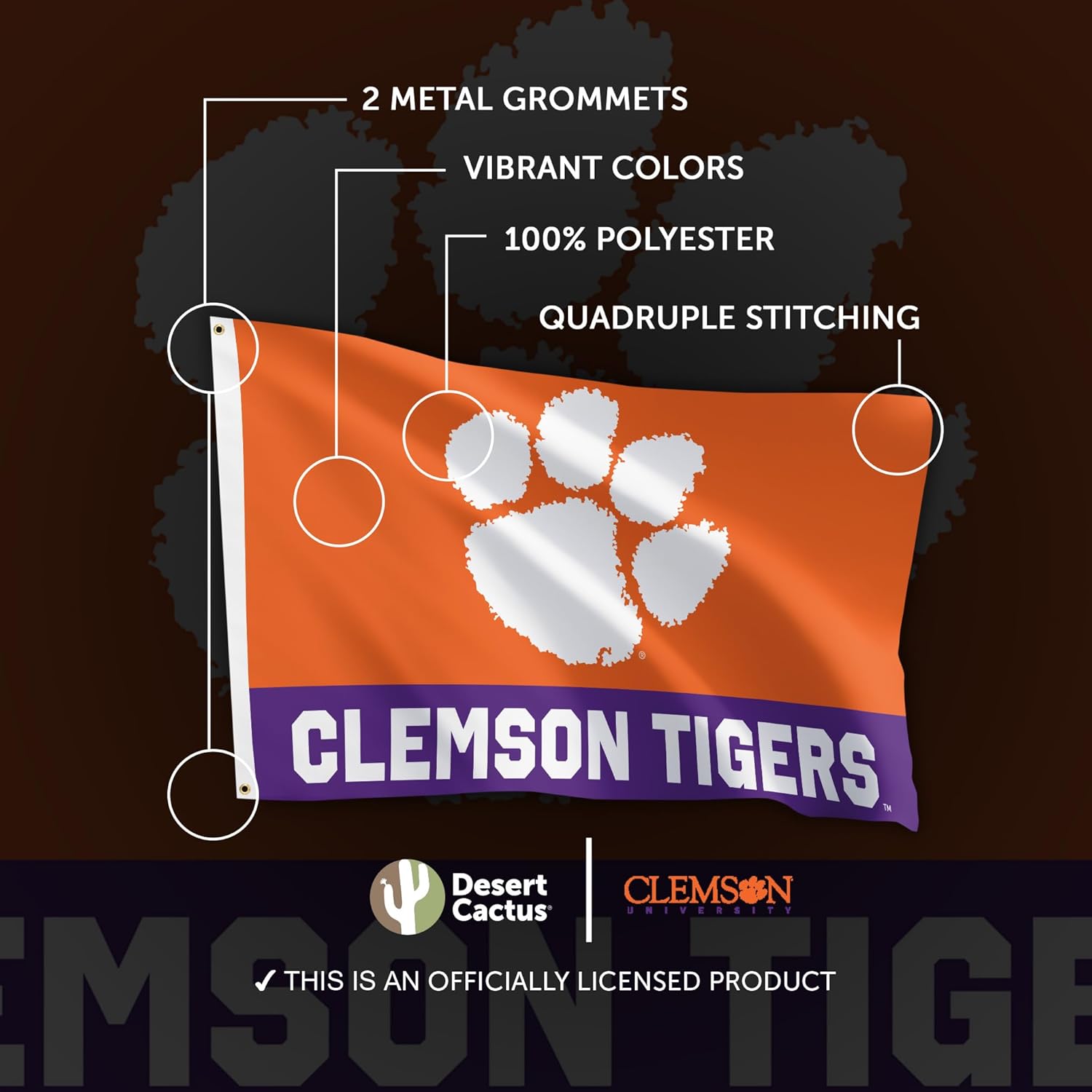 Desert Cactus Clemson University CU Flag - 3 x 5 Feet Tigers Banner, Indoor/Outdoor Durable Fabric, 100% Polyester Design (Style Q) - Image 4