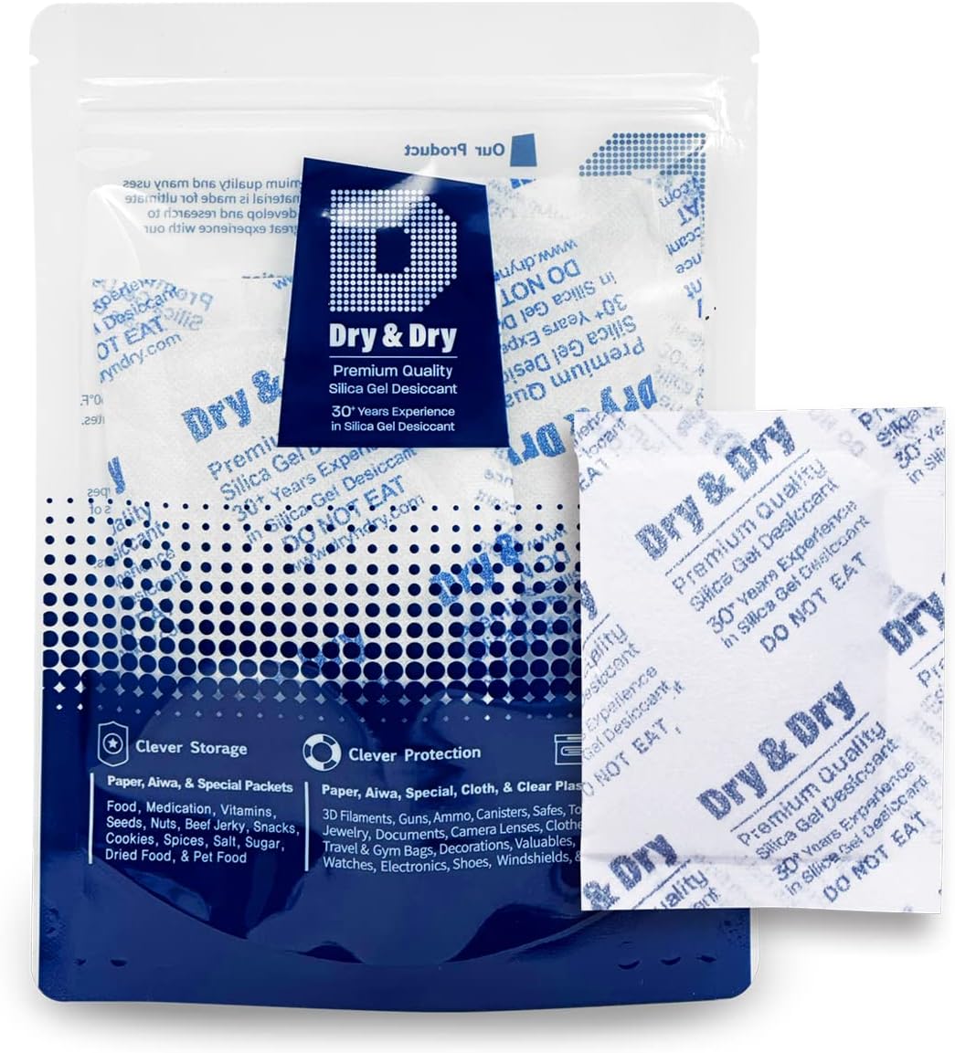 Dry & Dry 10 Gram [30 Packets] Silica Gel Packets, Desiccants - Rechargeable Fabric Silica Gel Packs, Silica Gel, Silica Packets, Desiccant Packs for Storage