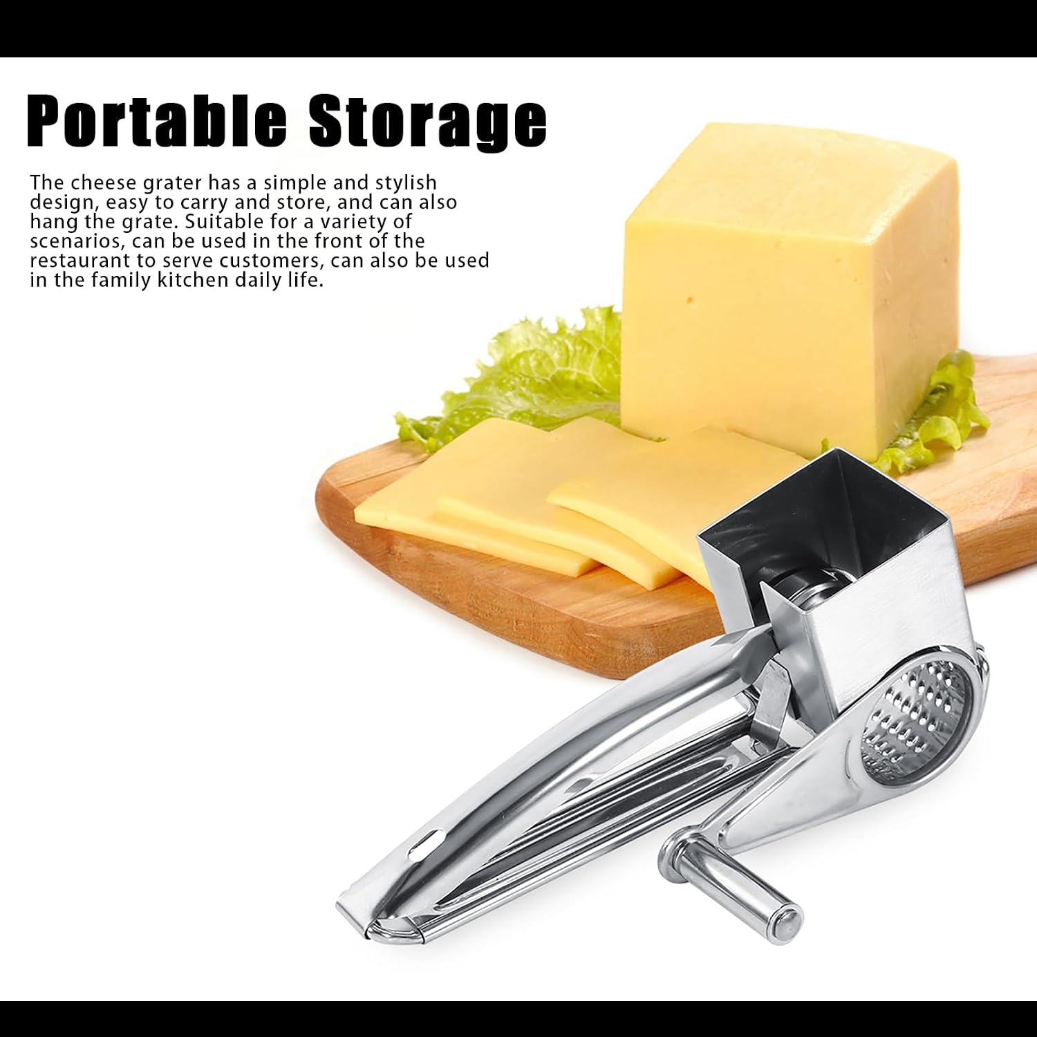Hand Crank Cheese Grater Stainless Steel Single Drum Rotary Handheld Manual Kitchen Grater with 1 Stainless Steel DrumSuitable for Cheese, Vegetables