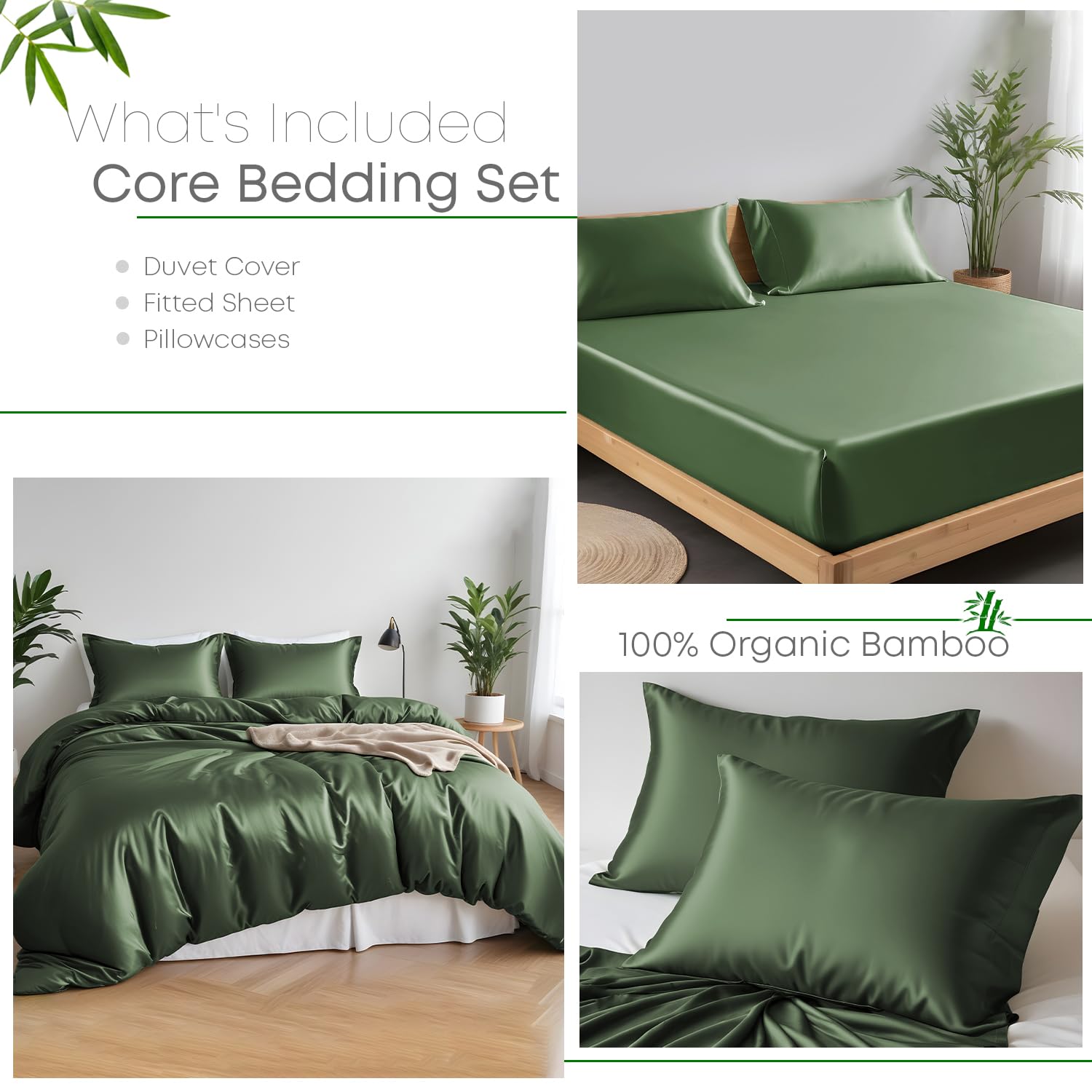 LINENWALAS 100% Organic Bamboo Bedding 4 pcs Set, King Size Soft Cooling Silk Bedding Set, 1 Duvet Cover - Image 2