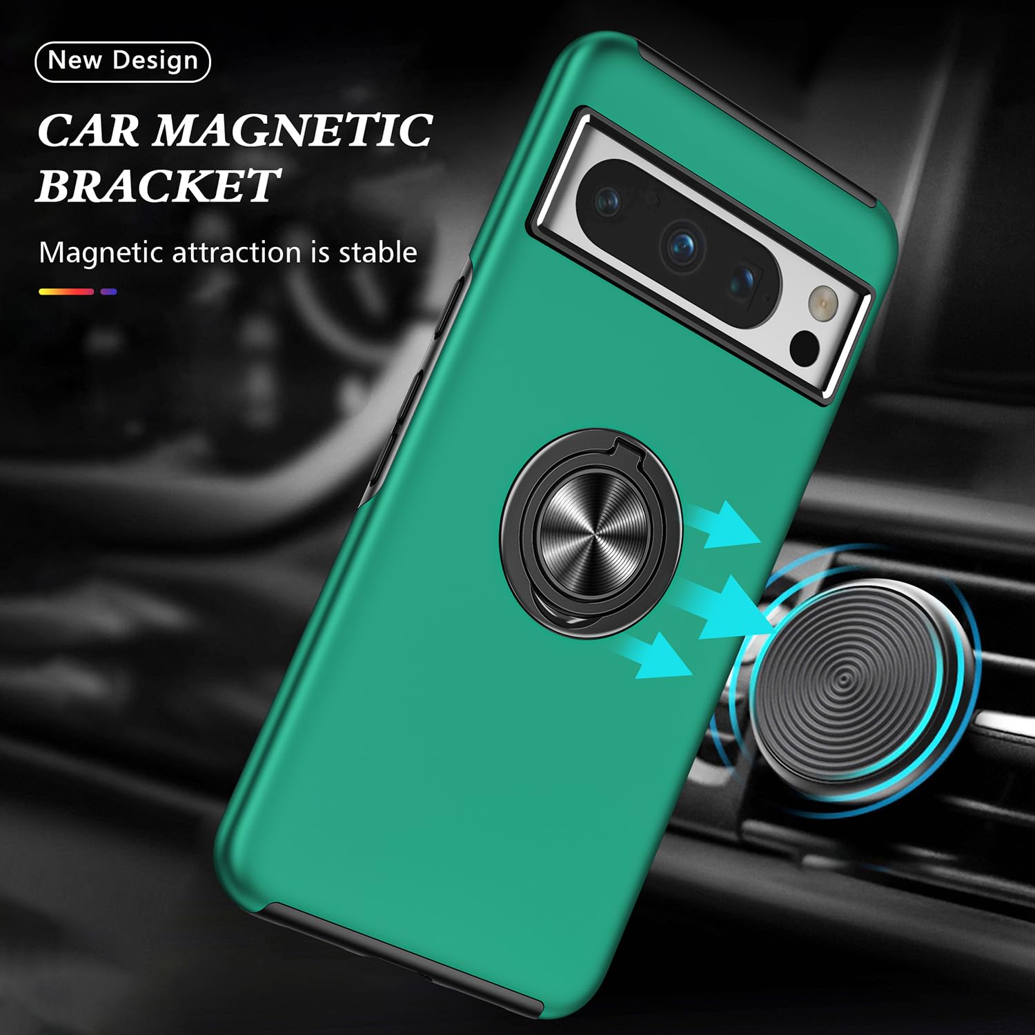 Funda para Pixel 8 Pro para Google 8 Pro, funda de grado militar, a prueba de golpes, soporte de anillo integrado, soporte de coche, funda protectora resistente para Google Pixel 8 Pro (verde oscuro)