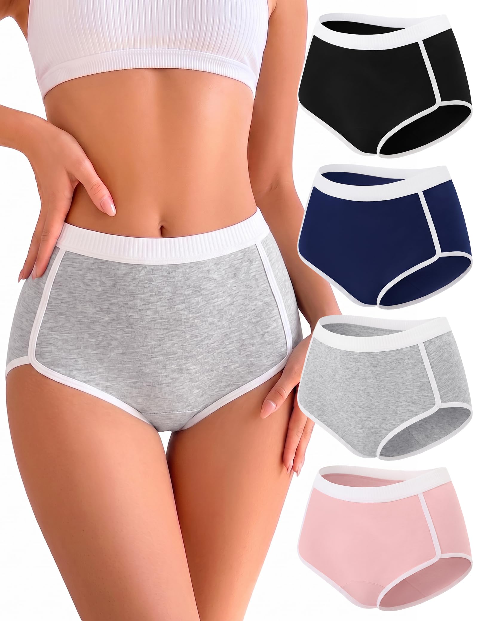 Culotte Femme Taille Haute Boxer Coton Shorty Culottes Coton pour Femme Respirant Stretch Slip sous-Vêtements Lot De 4