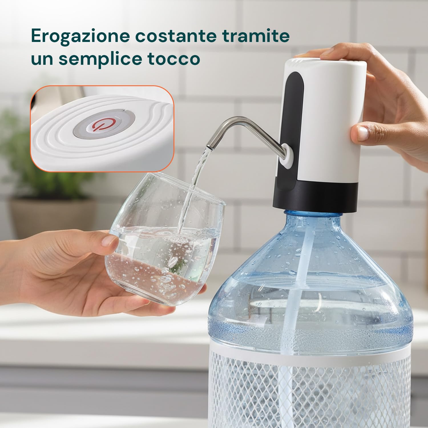 Avilia Dispenser Acqua Elettrico Pompa USB per Boccioni 5L 8L 20L Erogatore Automatico Beccuccio Inox Tubo Silicone Alimentare
