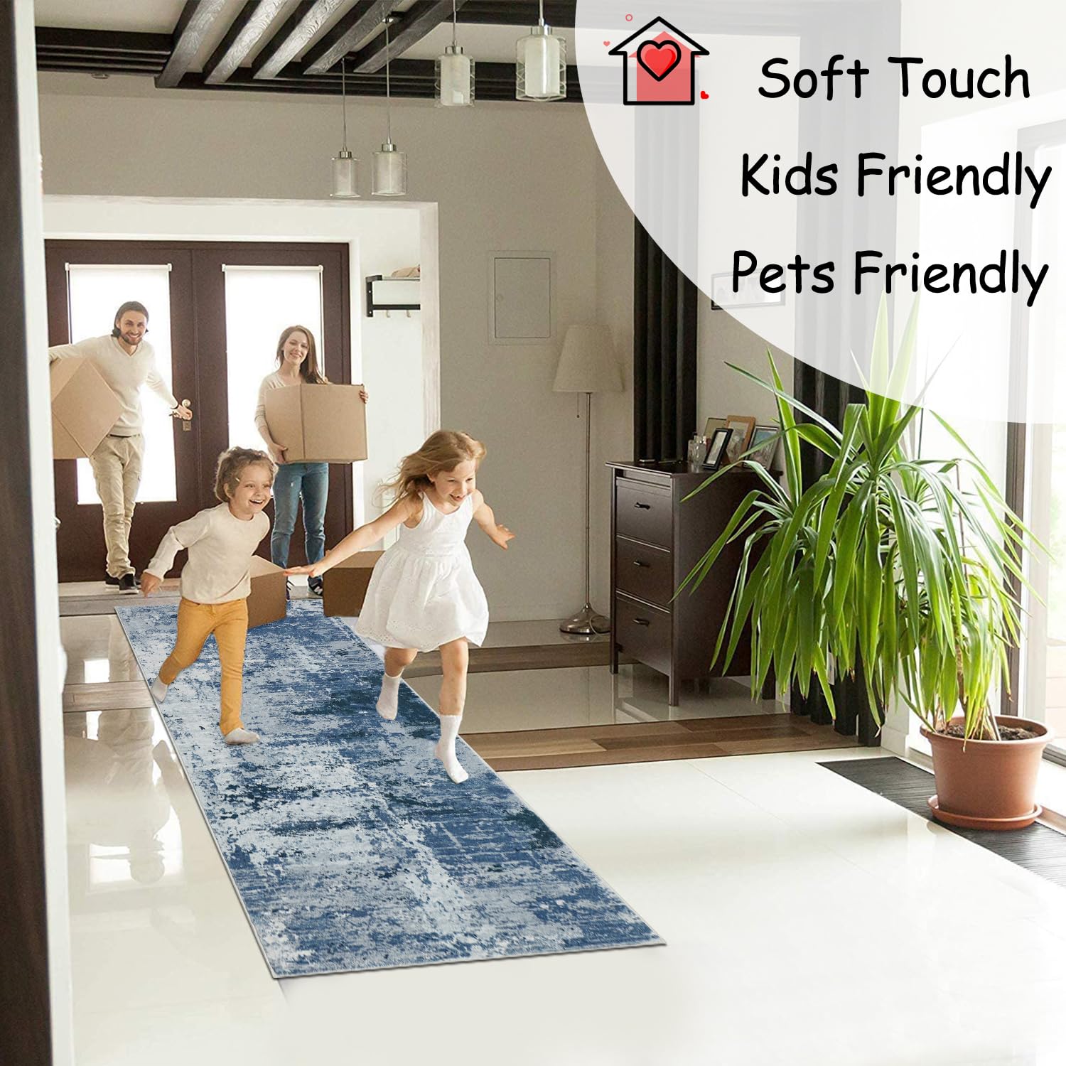 Cekene Carpet Runners for Hallways Non-slip Blue 65x180cm Washable Kitchen Rug Distressed Hallway Runner Mat Low Pile Floor Carpet for Entrance Bathroom Laundry Bedroom - Image 2