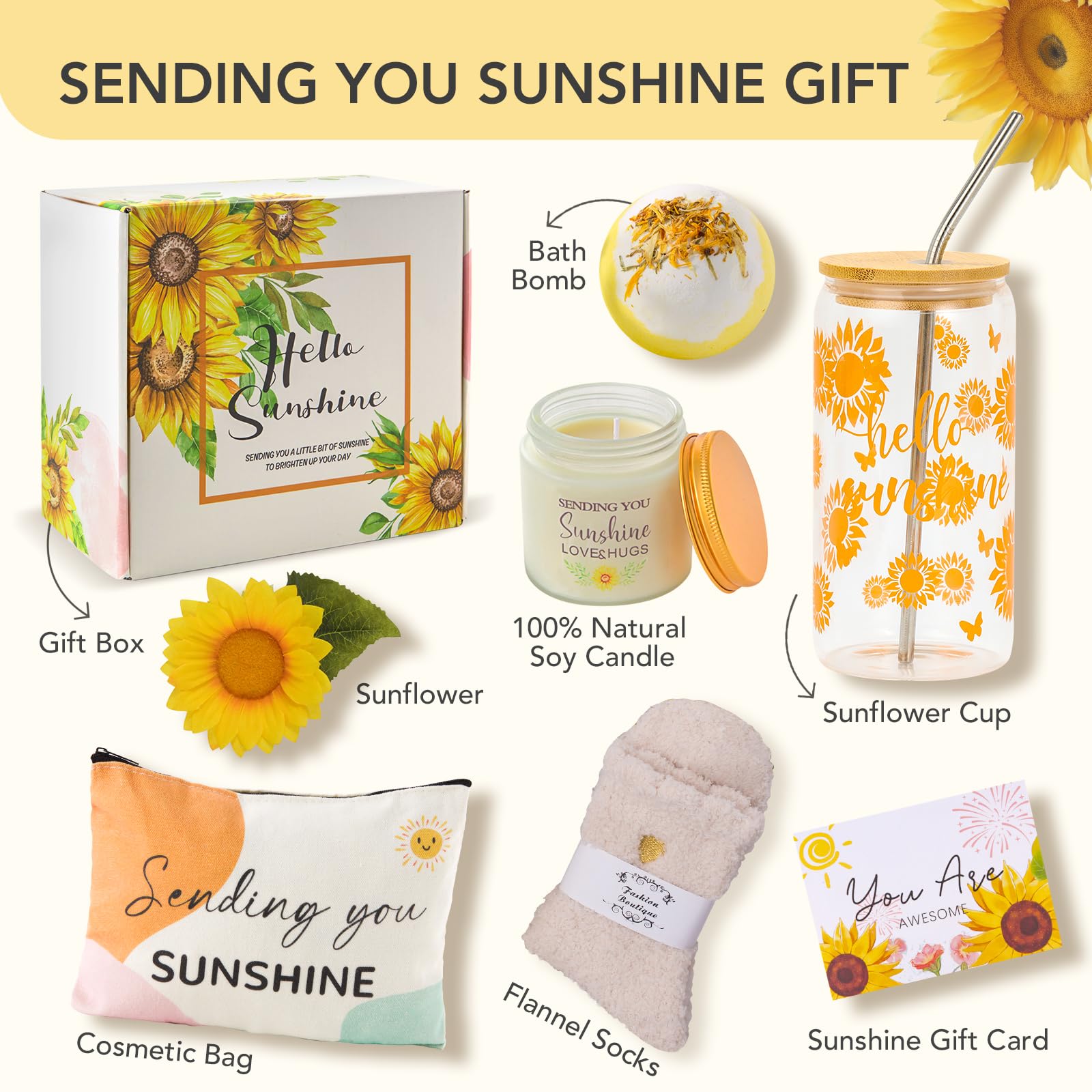 Sonnenblumen Geschenk für Freundin,Gute Besserung Geschenke,Wellness Geschenkset Frauen,Geburtstagsgeschenk für Frauen,Beste Freundin,Schwester,Kollegin,Get Well Soon Gifts