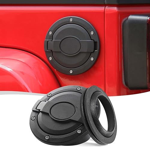 HTHE Cubierta del tanque de tapa de gasolina para puerta de llenado de combustible para Jeep Wrangler JK, tapa de gasolina compatible con Jeep