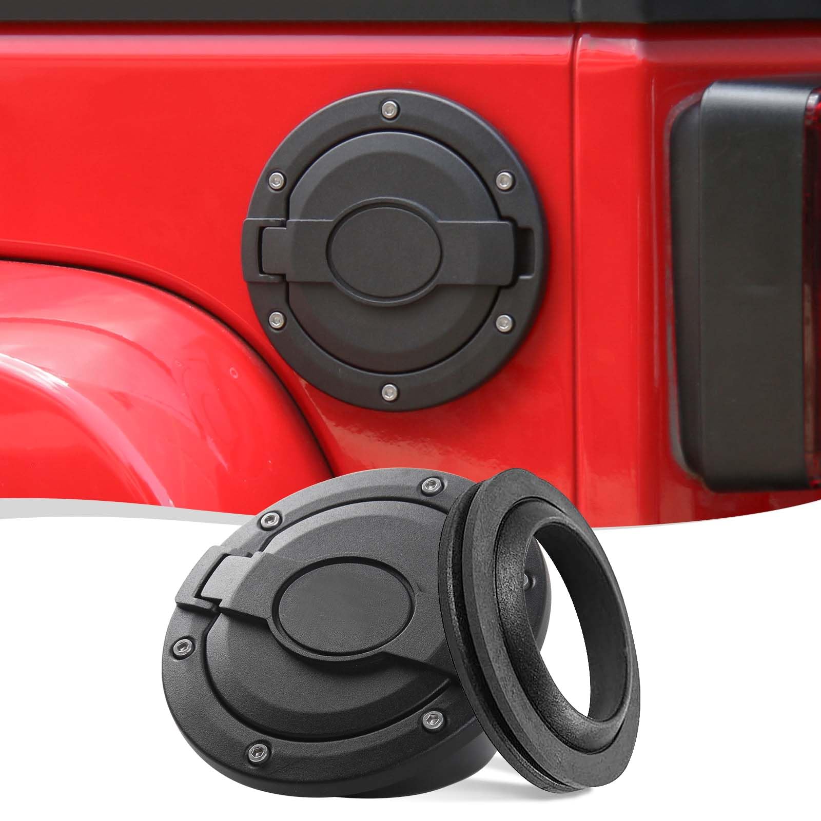 HTHE Fuel Filler Door Gas Cap Tank Cover Gas Cap Fuel Tank Cover Compatible With Jeep Wrangler JK 2007-2018 Exterior Accessories (Model,Black)