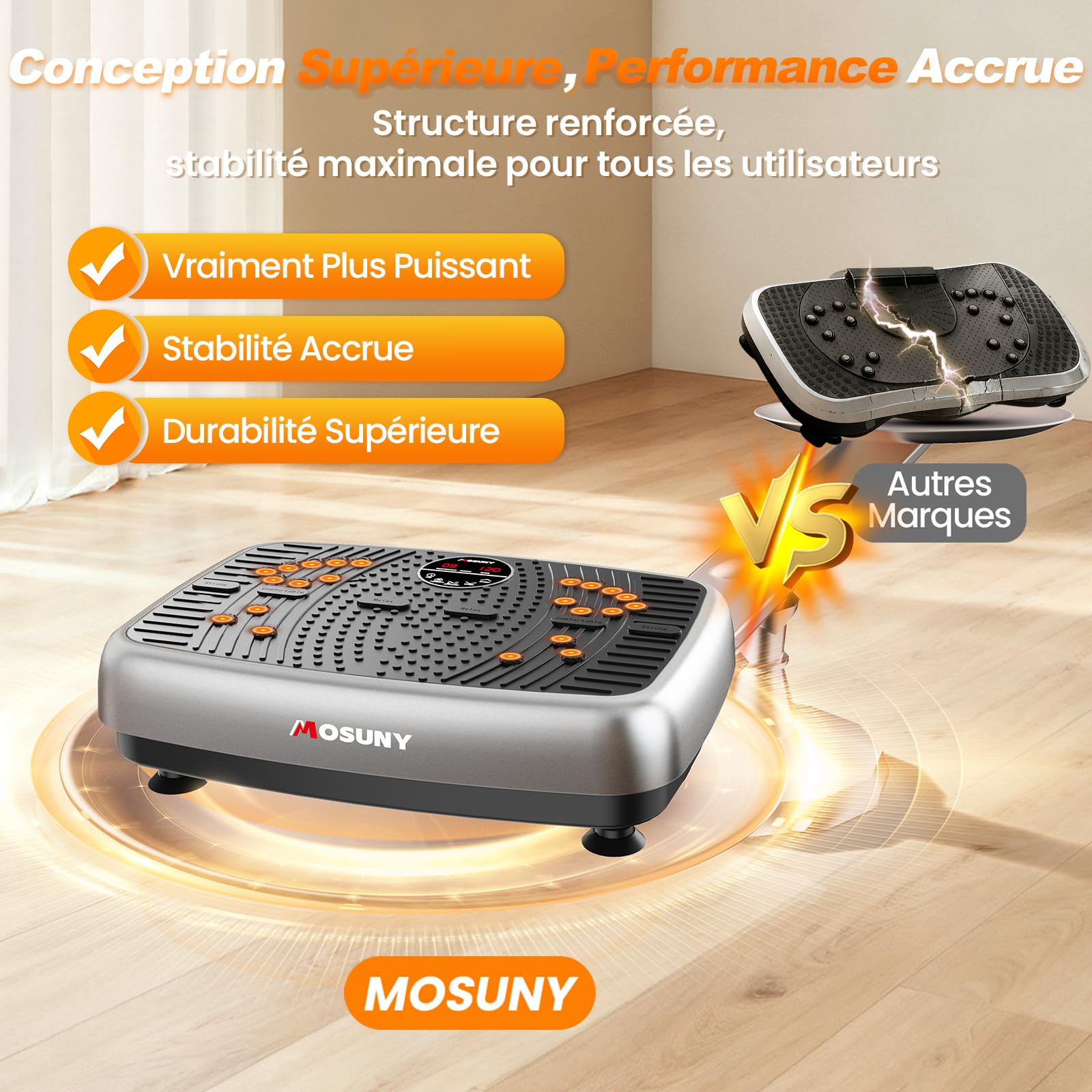 Plateforme Vibrante Perte de Poids, Plateforme Vibrante de Massage Lymphatique, Modèle 2025 Amélioré à Double Moteur Plaque Vibrante, Capacité de 204 kg, 1 à 120 Niveaux