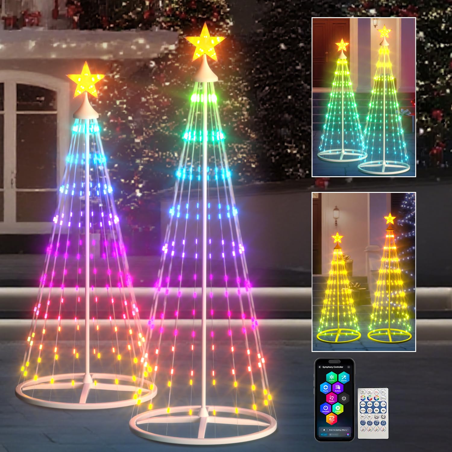 Photo 1 of 8ft Smart Lighted Christmas Cone Tree Outdoor, 16 Mil Color Changing, Music Sync, Timer, Group Control, RGB Led Christmas Decorations for Indoor Outdoor