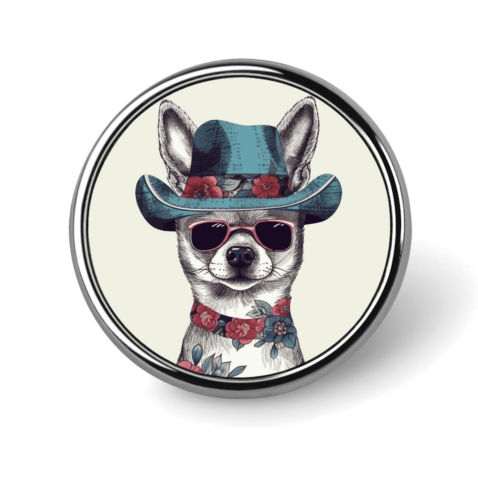 Aluminium Alloy Round Badge Brooch Pins for Men Chihuahua Dog Wearing Hat Brooches Elegant Pin for Women Fashion Button Badges Brooch Badge for Hats Jackets Shirts