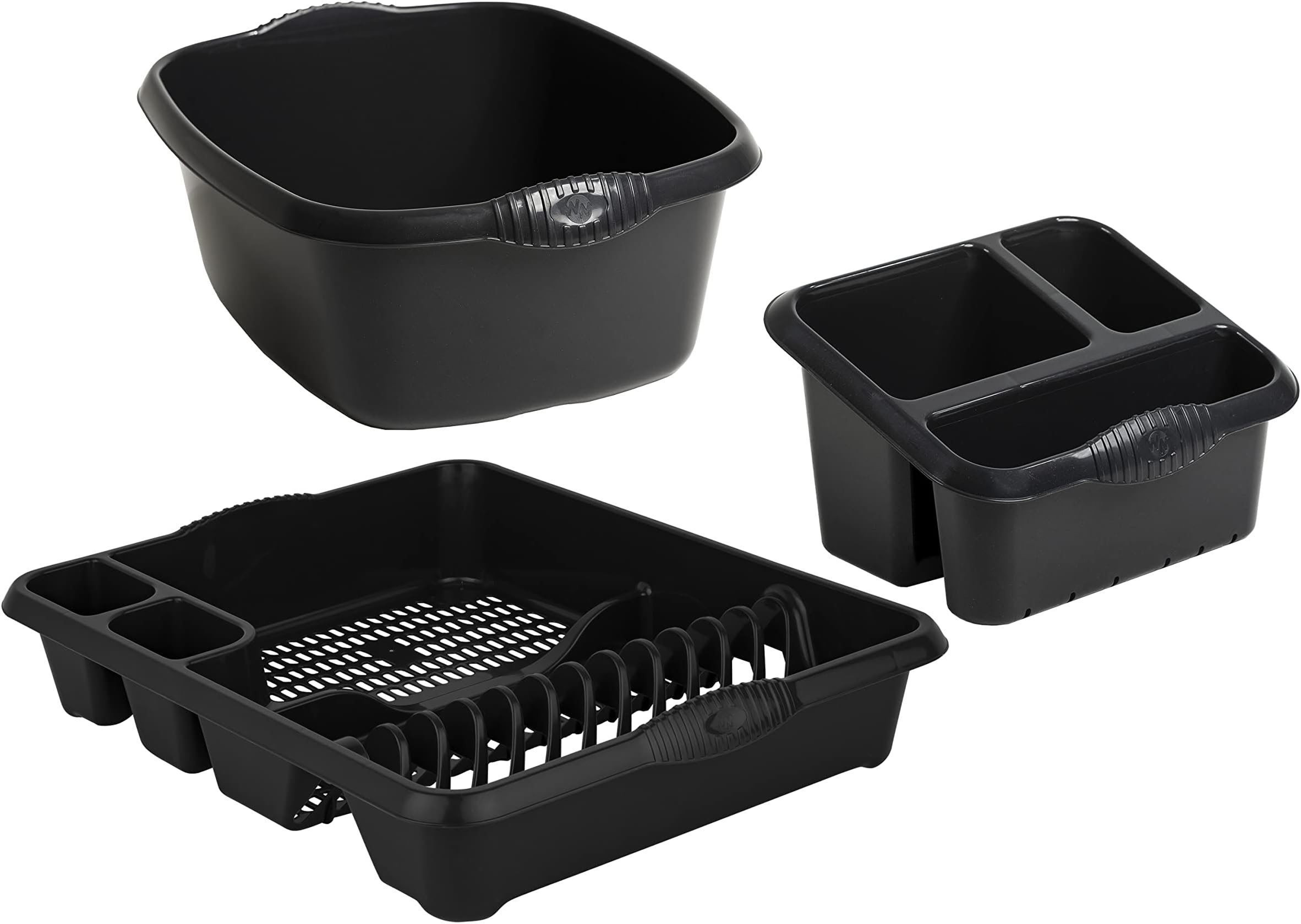 JMS we create smileMidnight Grey/Dark Grey 3-Piece Kitchen Set - Rectangular Washing Up Bowl, Sink Tidy & Large Dish Drainer-Made in UK