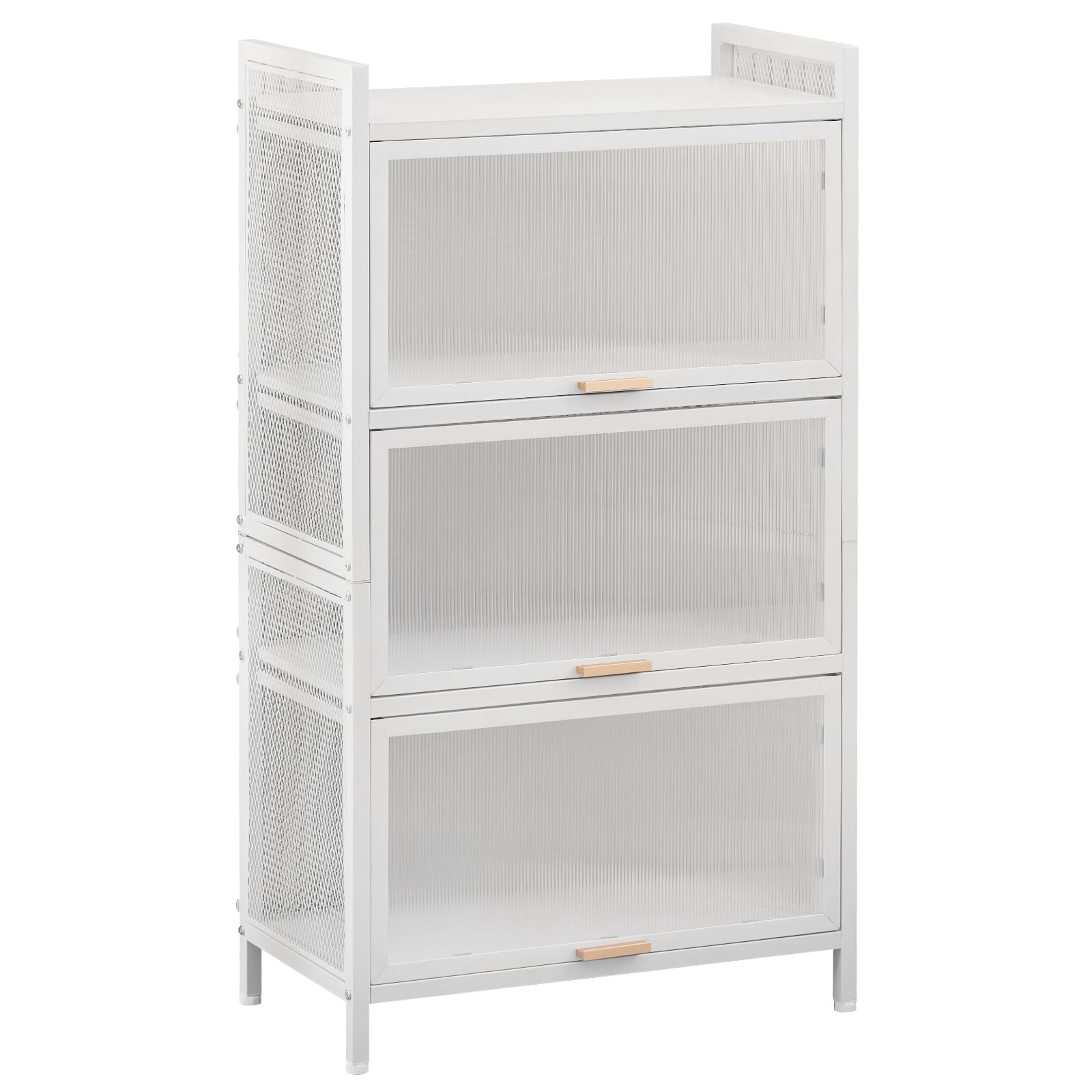 LEADZM 4-stufiges Küchenschrank, Buffetschrank, Küchenregale Stehend, Mikrowellenschrank mit halbtransparenter PC-Tür, Bäckerregal, Standregal, Lagerregal für Küche Wohnzimmer (Weiß, 4)