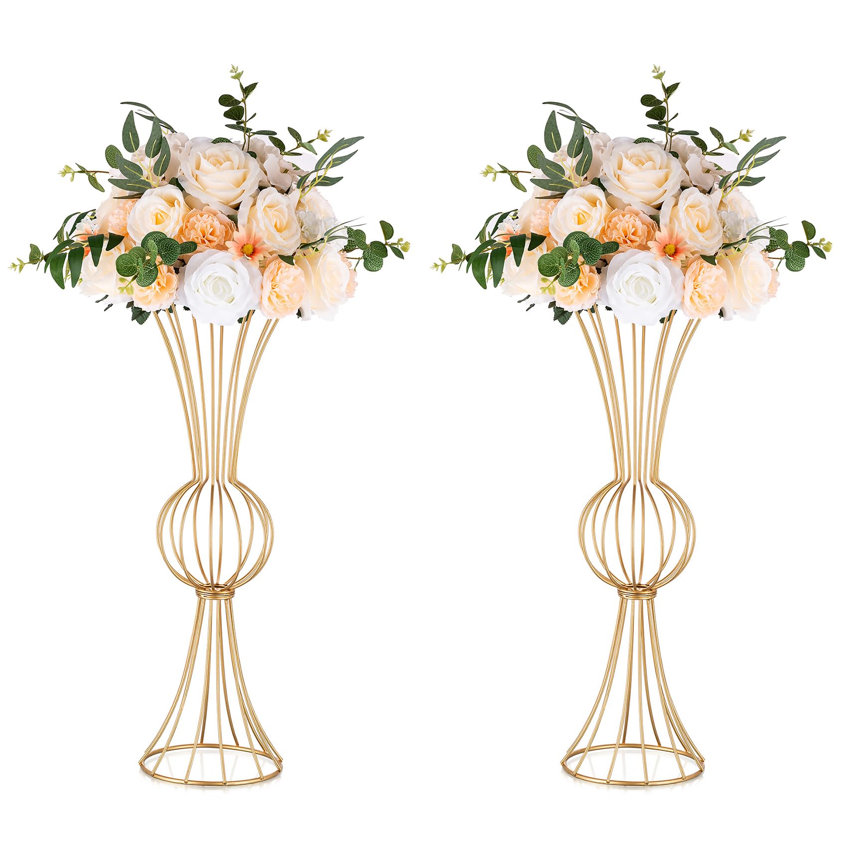(Imcomplete) NUPTIO Gold Vases for Centerpieces Wedding: 2 Pcs 23.6 inch Tall Metal Flower Vase Geometric Flowers Stand Wedding Centerpieces for Tables Centerpiece Table Decorations