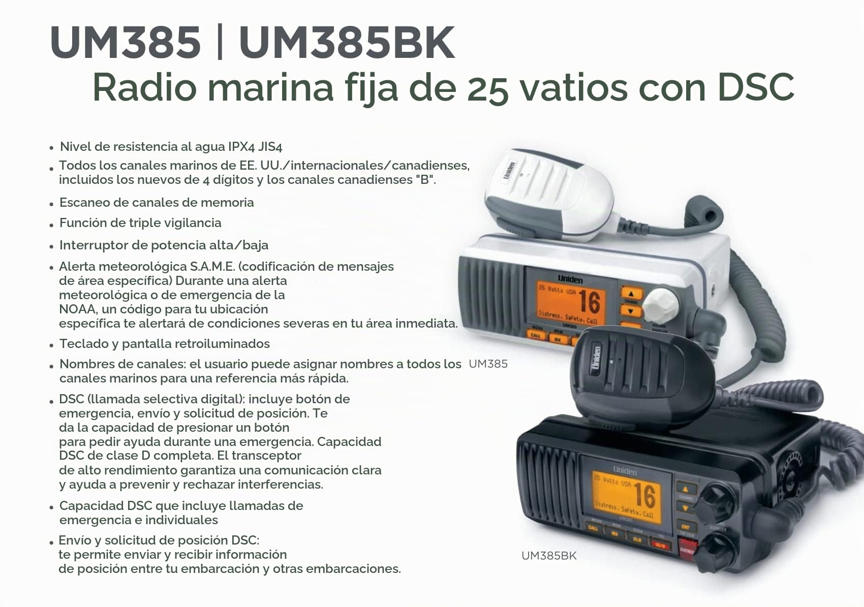 Uniden UM385 - Radio VHF de Montaje Fijo, Color Blanco