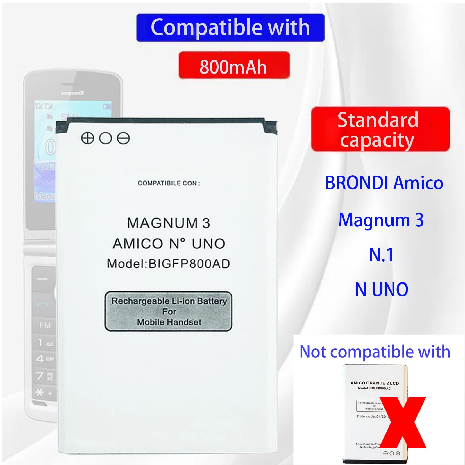 Batteria Al Litio Per Brondi Amico N&deg; Uno BIGFP800AD - Compatibile Con Modelli 2024