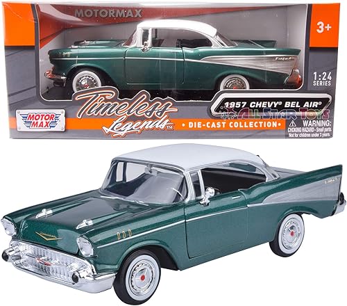 1957 Chevy Bel Air Green Escala 1/24 Diecast Model Toy Car Motormax 73228