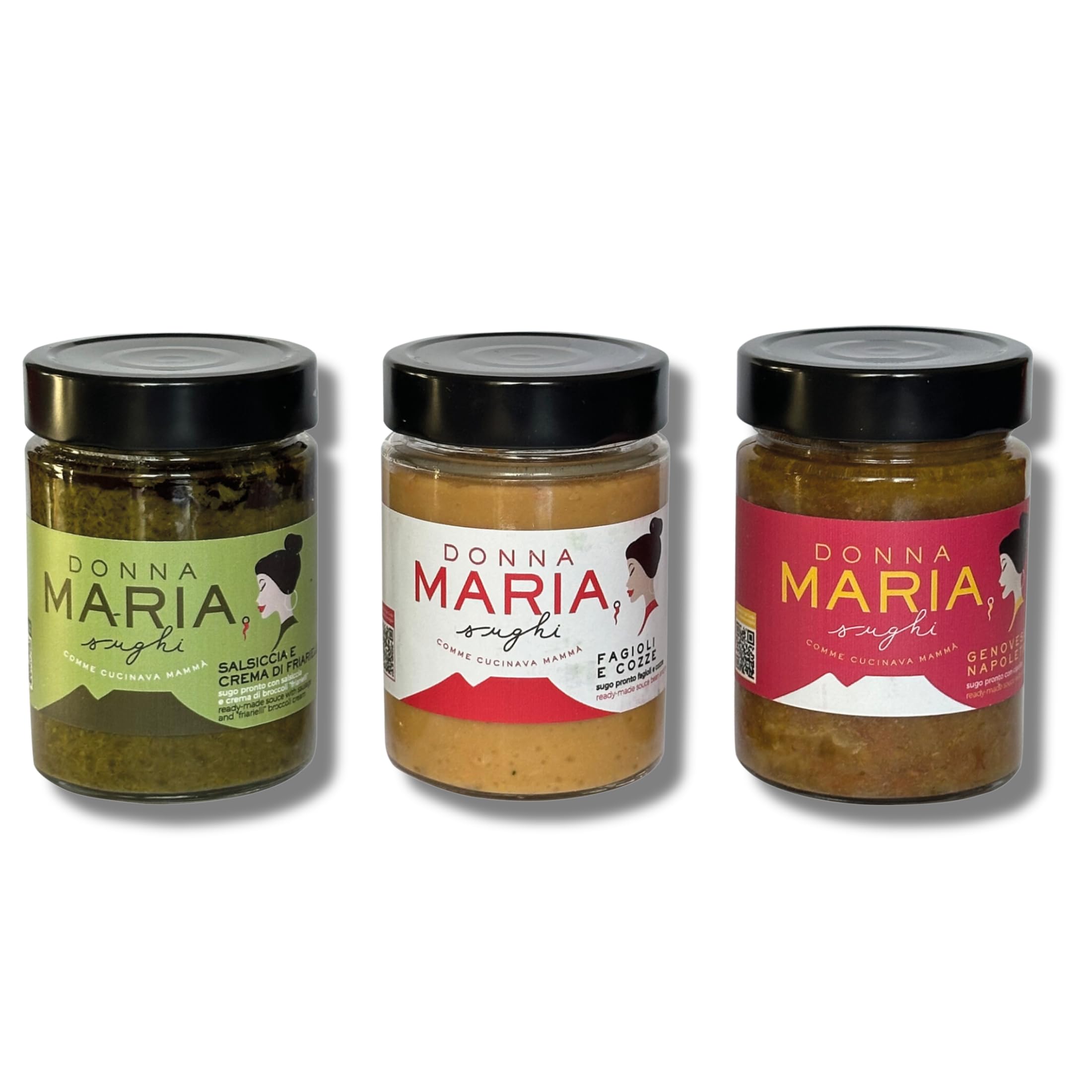 DONNA MARIA box Sughi Pronti per Pasta - sugo pronto artigianale della cucina napoletana - fagioli e cozze - salsicce e friarielli - genovese