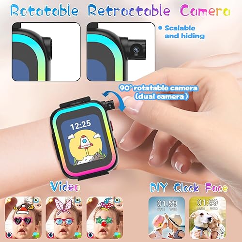 Miniatura 8 de Hewitto Smart Watch for Kids - Kids Smart Watches Girls with Rotatable Camera Audio Books Games Video Music Player Alarm Clock Pedometer, Kids Watch