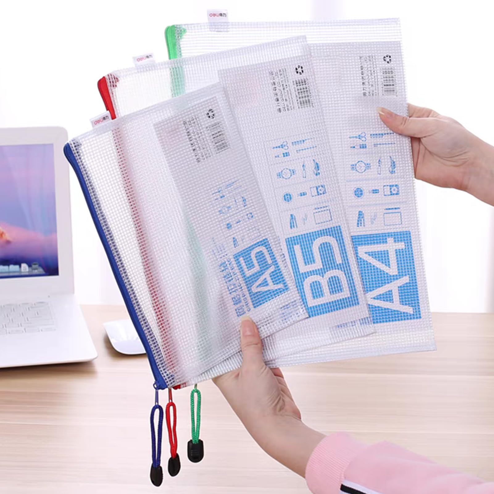 12 bolsas de plástico con cremallera de malla para documentos con cremallera de plástico para la escuela, hogar, oficina, viajes, cosméticos, 6 tamaños