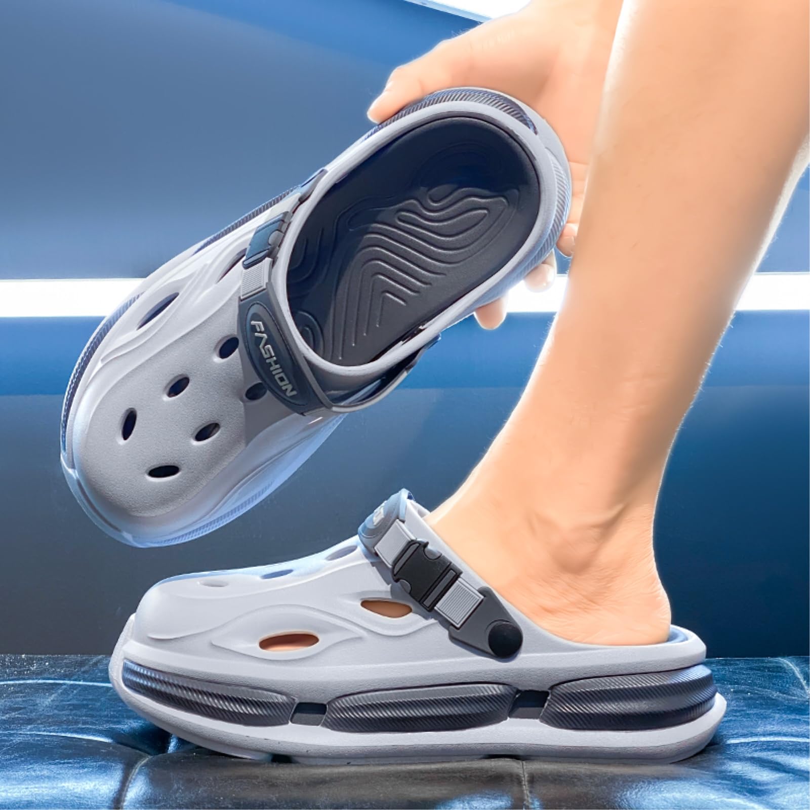 WANGSHUO Letnie klapki unisex Eva Clogs Slides, oddychające miękkie letnie sandały, poślizgnij się na dorywczo plaża ogród na świeżym powietrzu-czarny-42-43