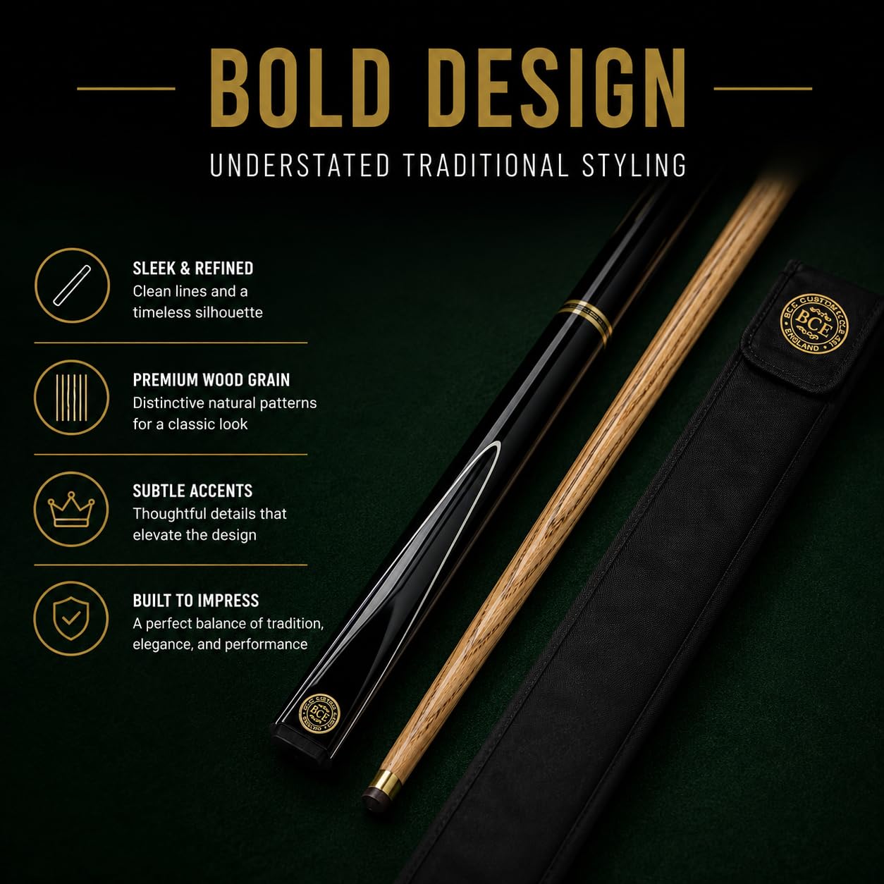BCE RSC.1a - Taco de Billar de 2 Piezas, 145 cm con Punta de 9 5 mm, Unisex, Color Negro y Eje de Madera Natural