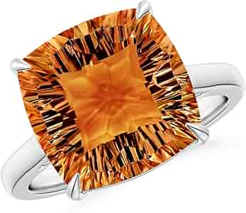 Angara Natural Citrine Solitaire Pendant Necklace for Women, Girls in 14K White Gold (Grade-A | 8mm) Novemver Birthstone Jewelry Gift for Her 並行輸入