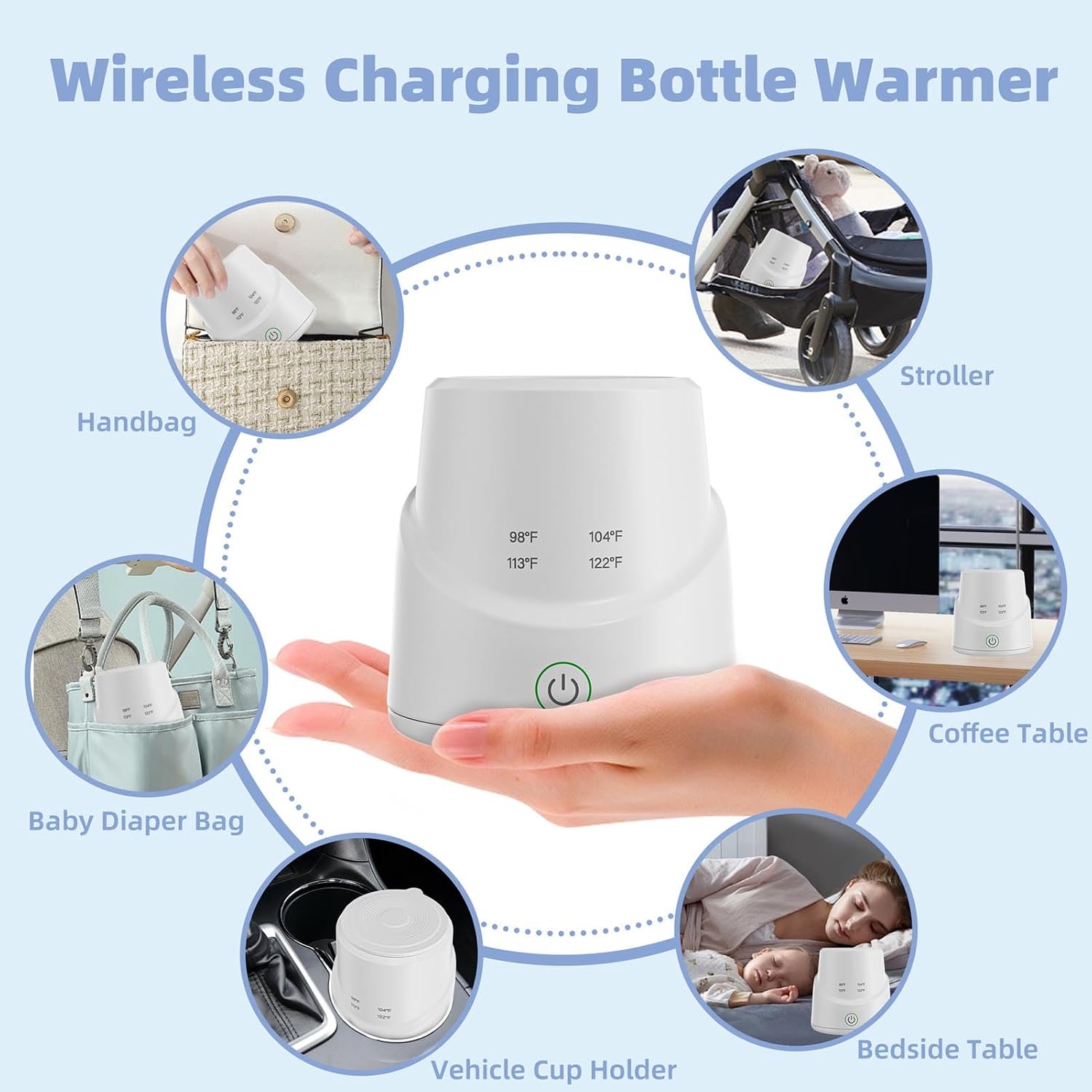 Garosa Portable Bottle Warmer, 4500mAh Battery USB Charging PTC Heating 3-5 Min Fast Warm Food Grade Stainless Steel Auto Shutoff with Temperature Control, for Travel Camping Baby Milk
