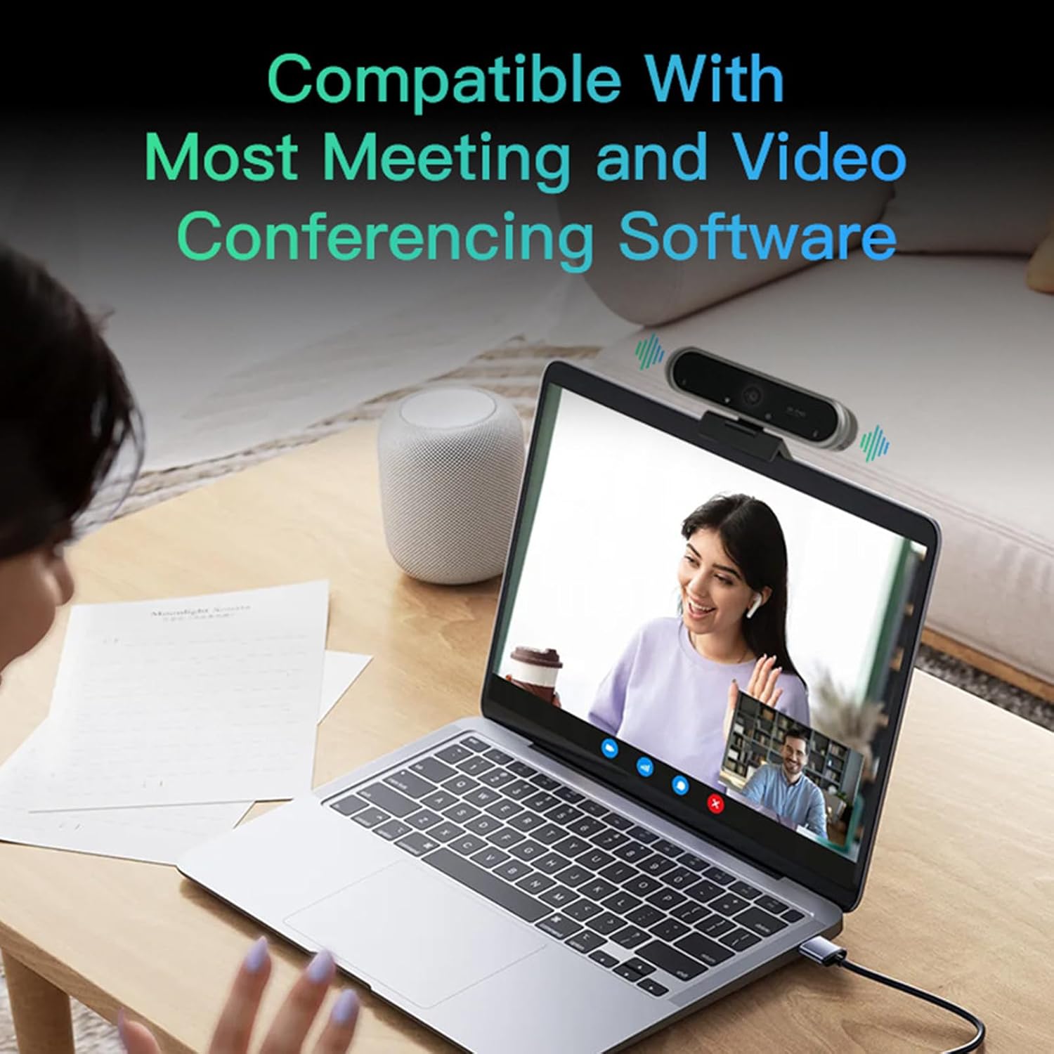 Permanent Computer Camera with Rapid Focus and Adjustable Mount for Professional Video Conferencing Online Learning Webcam