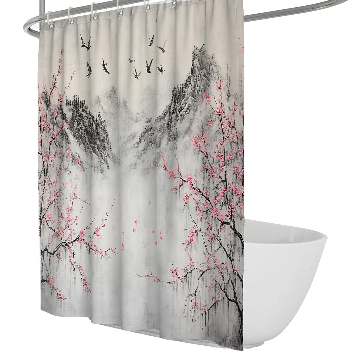 Rideau de douche japonais anime cerisier pour une ambiance zen dans votre salle de bain